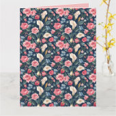 Romantisch Navyblauw Bloemmotief Kaart (Gele Bloem)