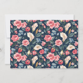 Romantisch Navyblauw Bloemmotief Kaart