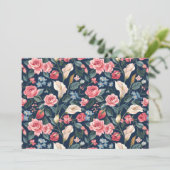 Romantisch Navyblauw Bloemmotief Kaart (Staand voorkant)