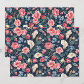 Romantisch Navyblauw Bloemmotief Kaart (Voorkant / Achterkant)