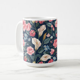 Romantisch Navyblauw Bloemmotief Koffiemok