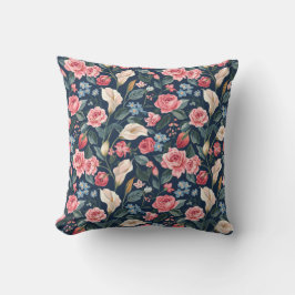 Romantisch Navyblauw Bloemmotief Kussen