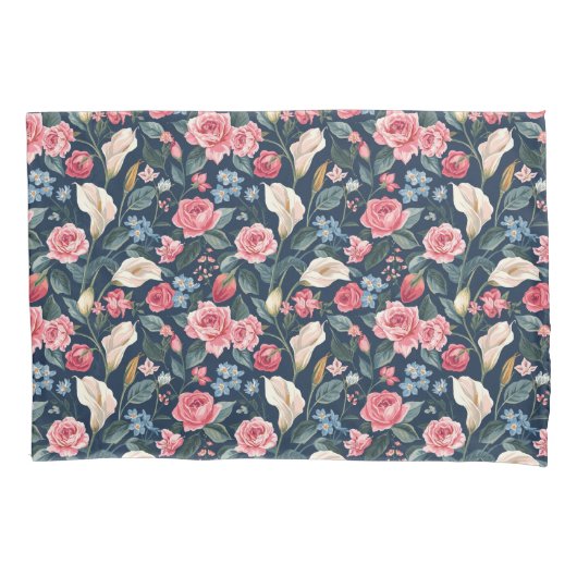 Romantisch Navyblauw Bloemmotief Kussensloop (Voorkant)
