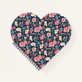 Romantisch Navyblauw Bloemmotief Notitieboek