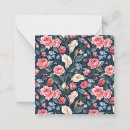 Romantisch Navyblauw Bloemmotief Notitiekaartje