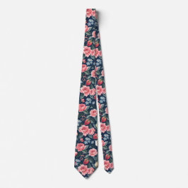 Romantisch Navyblauw Bloemmotief Stropdas