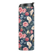 Romantisch Navyblauw Bloemmotief Thermosbeker (Gedraaid links)