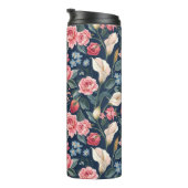 Romantisch Navyblauw Bloemmotief Thermosbeker (Geroteerd rechts)