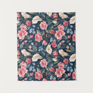 Romantisch Navyblauw Bloemmotief Wandkleed