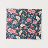 Romantisch Navyblauw Bloemmotief Wandkleed (Voorkant (horizontaal))