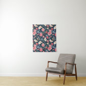 Romantisch Navyblauw Bloemmotief Wandkleed (In situ)