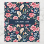 Romantisch Navyblauw Bloemmotief Wijn Etiket (Enkel label)