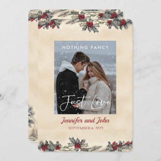 Romantisch Niets Fancy Gewoon Liefde Winter Bruilo Kaart (Voorkant / Achterkant)