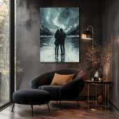 Romantisch noorderlicht - houtskoolkunst poster