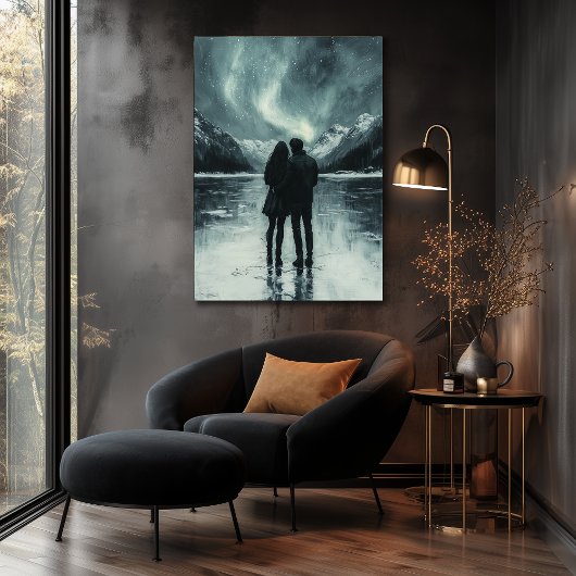 Romantisch noorderlicht - houtskoolkunst poster