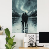 Romantisch noorderlicht - houtskoolkunst poster (Thuiskantoor)