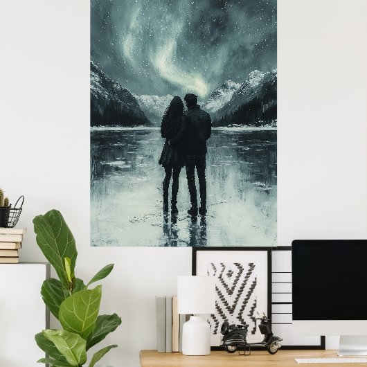 Romantisch noorderlicht - houtskoolkunst poster (Thuiskantoor)