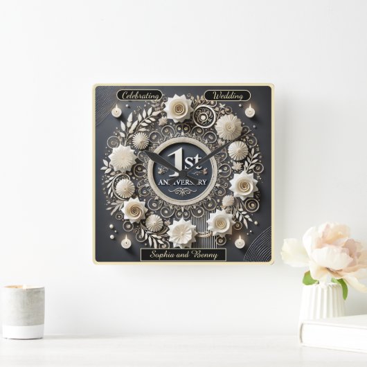 Romantisch ontwerp voor een eerste jubileumkrans vierkante klok (Huis)