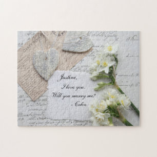 Romantisch oud script, harten, bloemen voorstel legpuzzel