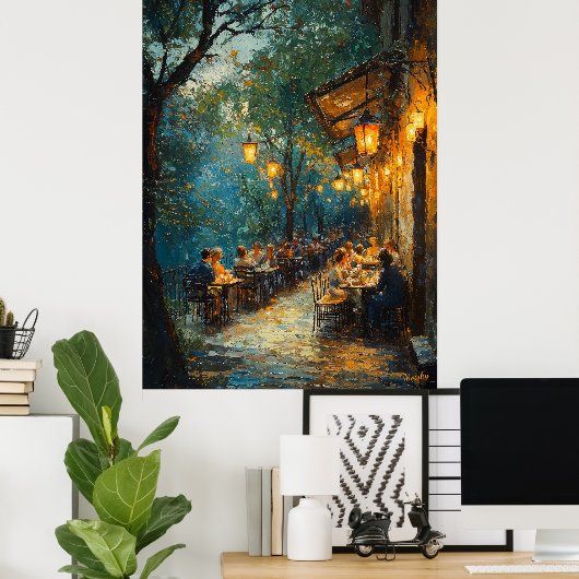 Romantisch Outdoor Café bij Night Impressionism Poster (Thuiskantoor)