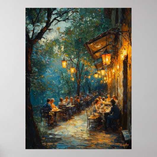 Romantisch Outdoor Café bij Night Impressionism Poster (Voorkant)