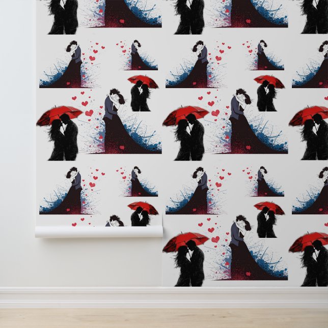 Romantisch paar behang met rode paraplu en hij (Applicatie)