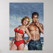 Romantisch paar bij het  pulp Hoesje van de strand Poster (Voorkant)