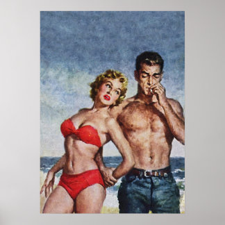 Romantisch paar bij het pulp Hoesje van de strand Poster
