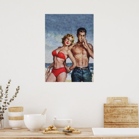 Romantisch paar bij het  pulp Hoesje van de strand Poster (Keuken)