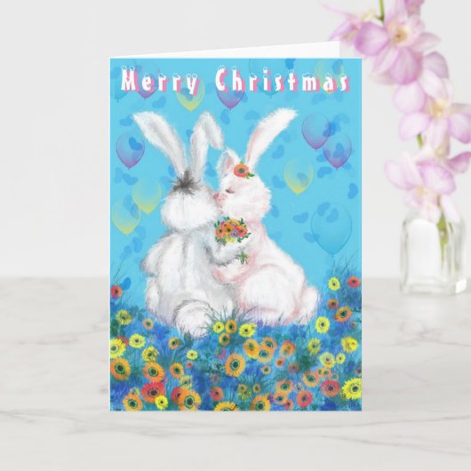 Romantisch paar Bunny Christmas Kaart (Orchidee)