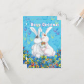 Romantisch paar Bunny Christmas Kaart (Voorkant / Achterkant in situ)