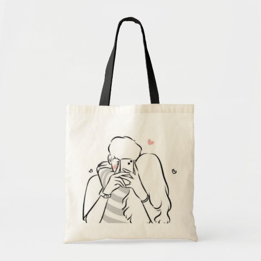Romantisch paar Canvas tas - Schattige liefdesgesc (Voorkant)
