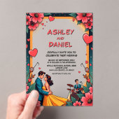 Romantisch Paar Dans Stripstijl Trouwen Acryl Uitnodigingen (Insitu (Draagbaar))