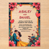 Romantisch Paar Dans Stripstijl Trouwen Acryl Uitnodigingen (Voorkant)