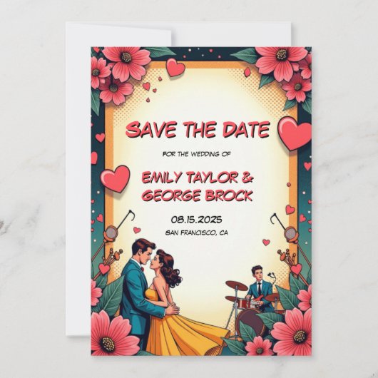 Romantisch Paar Dans Stripstijl Trouwen Save The Date (Voorkant)