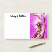 Romantisch paar danst de tango roze post-it® notes (Op bureau)