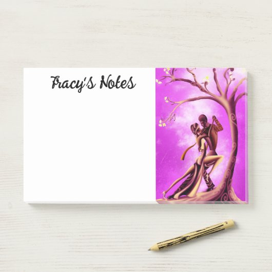 Romantisch paar danst de tango roze post-it® notes (Op bureau)