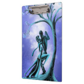 Romantisch paar dat de tango danst blauw klembord (Links)