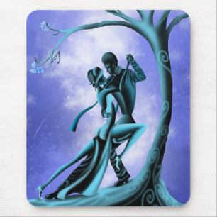 Romantisch paar dat de tango danst blauw muismat