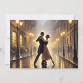 Romantisch paar dat in de regen danst feestdagenkaart (Voorkant)