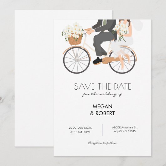 Romantisch Paar dat op een Fiets rijdt Huwelijk Save The Date (Voorkant / Achterkant)