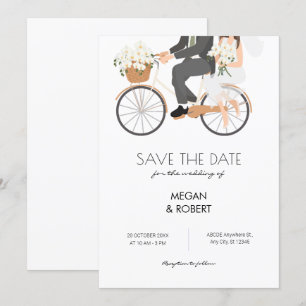 Romantisch Paar dat op een Fiets rijdt Huwelijk  Save The Date
