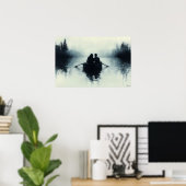Romantisch Paar dat Roeit in een Nevelig Meer Mini Poster (Thuiskantoor)