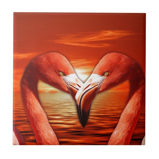 romantisch paar date wing vogel vogels flamingo tegeltje (Voorkant)