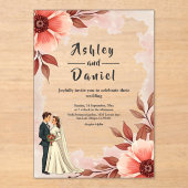 Romantisch paar Dusty Waterverf Bloemenbruiloft Acryl Uitnodigingen (Voorkant)