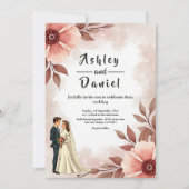 Romantisch paar Dusty Waterverf Bloemenbruiloft Kaart (Voorkant)