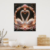 Romantisch paar elegante zwanen te midden van roze poster (Keuken)