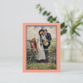 Romantisch  paar en paardenschilderij briefkaart (Staand voorkant)