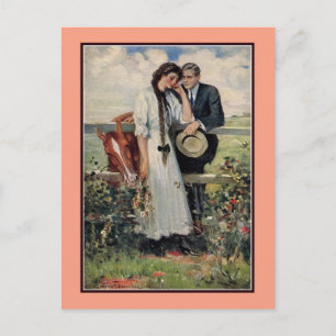 Romantisch  paar en paardenschilderij briefkaart
