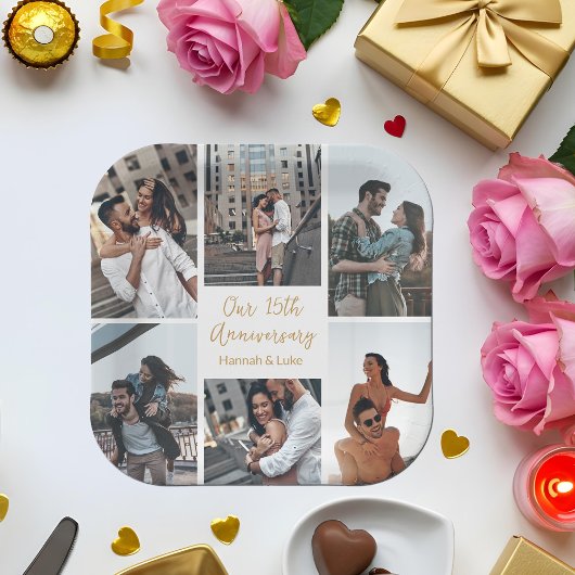 Romantisch paar foto collage Jubileum partij Papieren Bordje